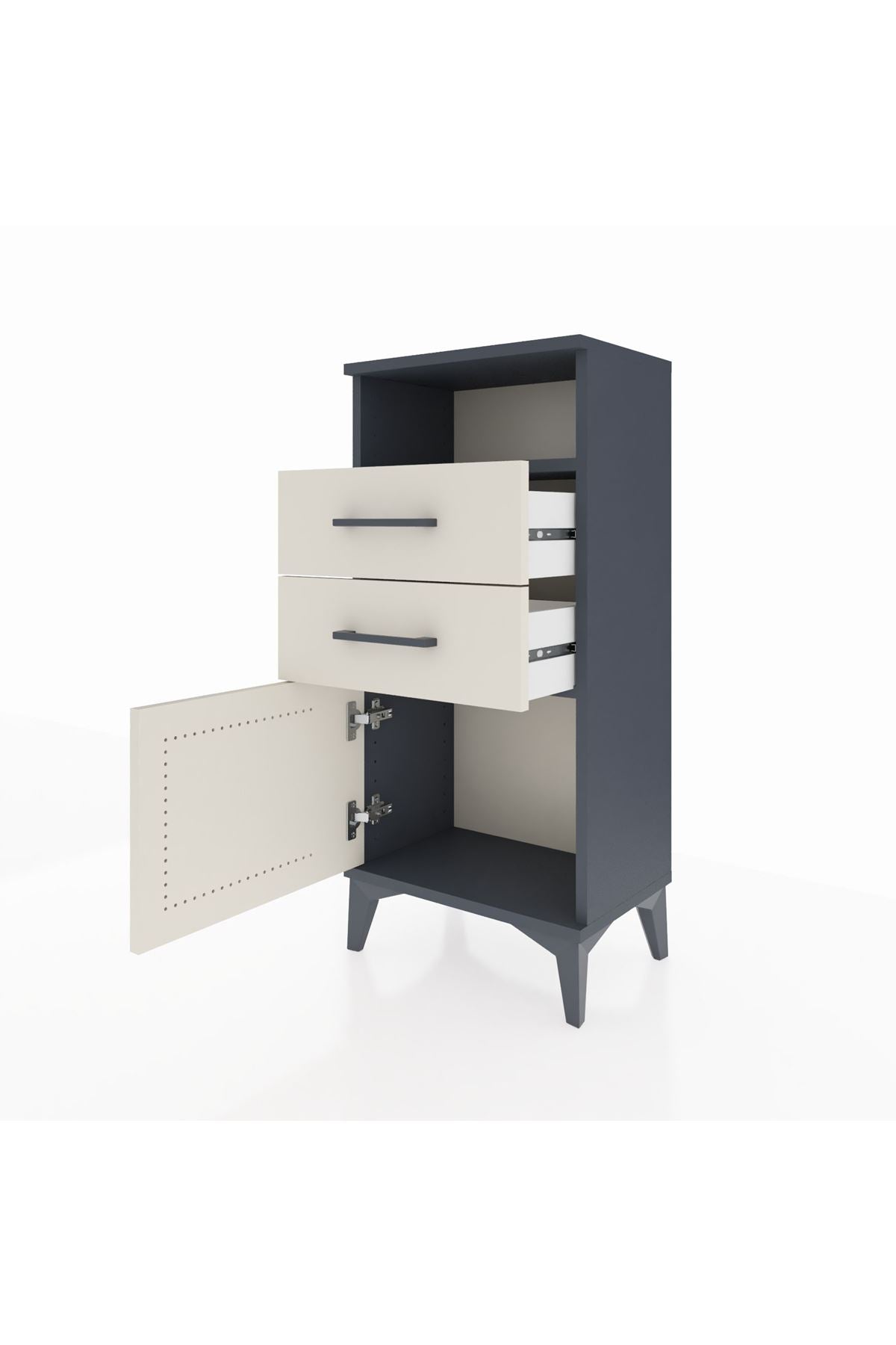 Arges Komodin Tek Raflı 2 Çekmeceli Tek Kapaklı 44x30x96 Antrasit-Aytaşı