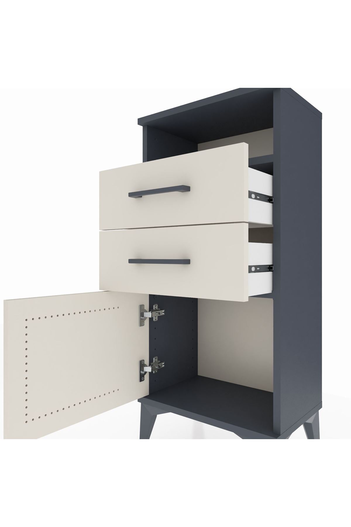 Arges Komodin Tek Raflı 2 Çekmeceli Tek Kapaklı 44x30x96 Antrasit-Aytaşı