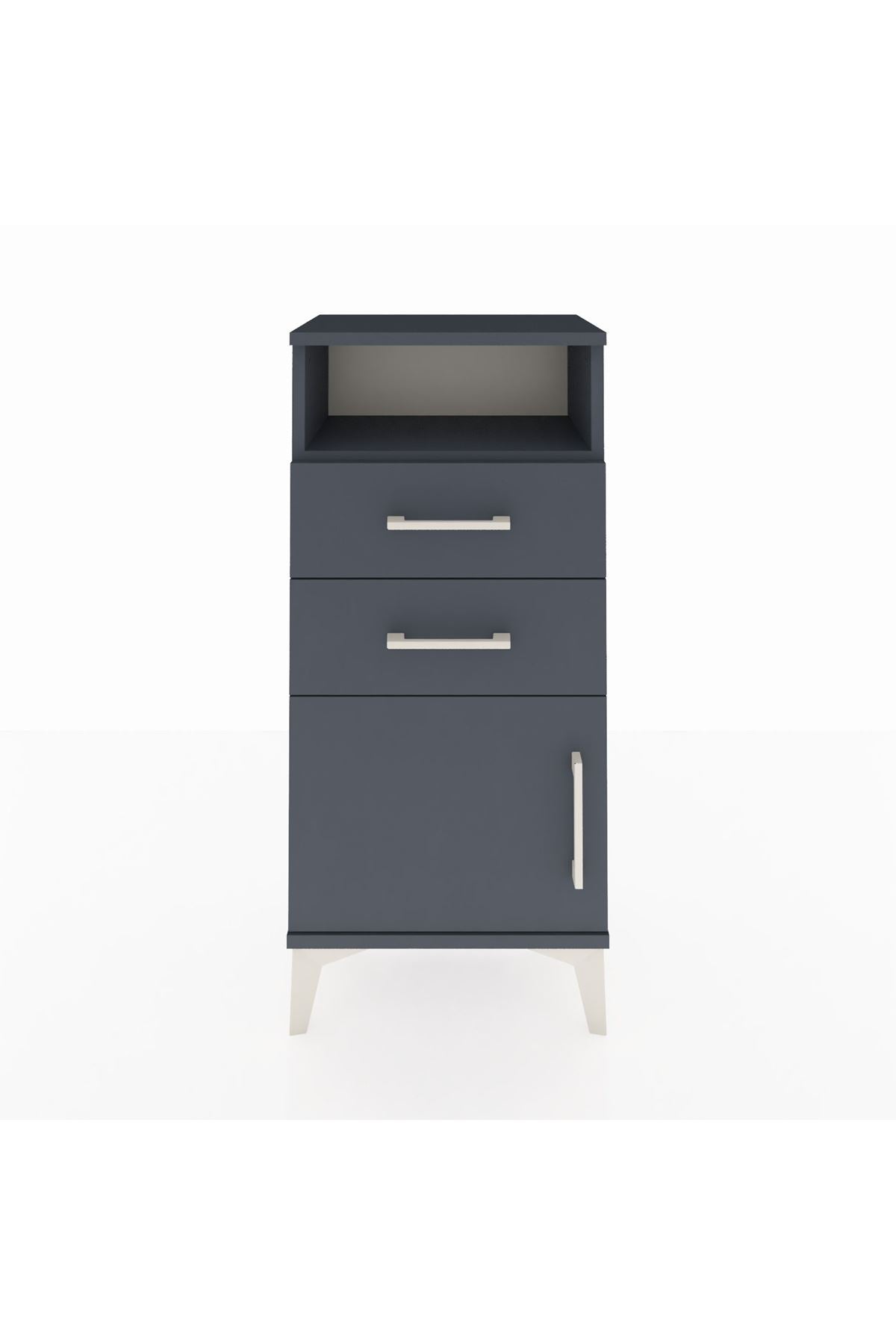 Arges Komodin Tek Raflı 2 Çekmeceli Tek Kapaklı 44x30x96 Antrasit-Antrasit