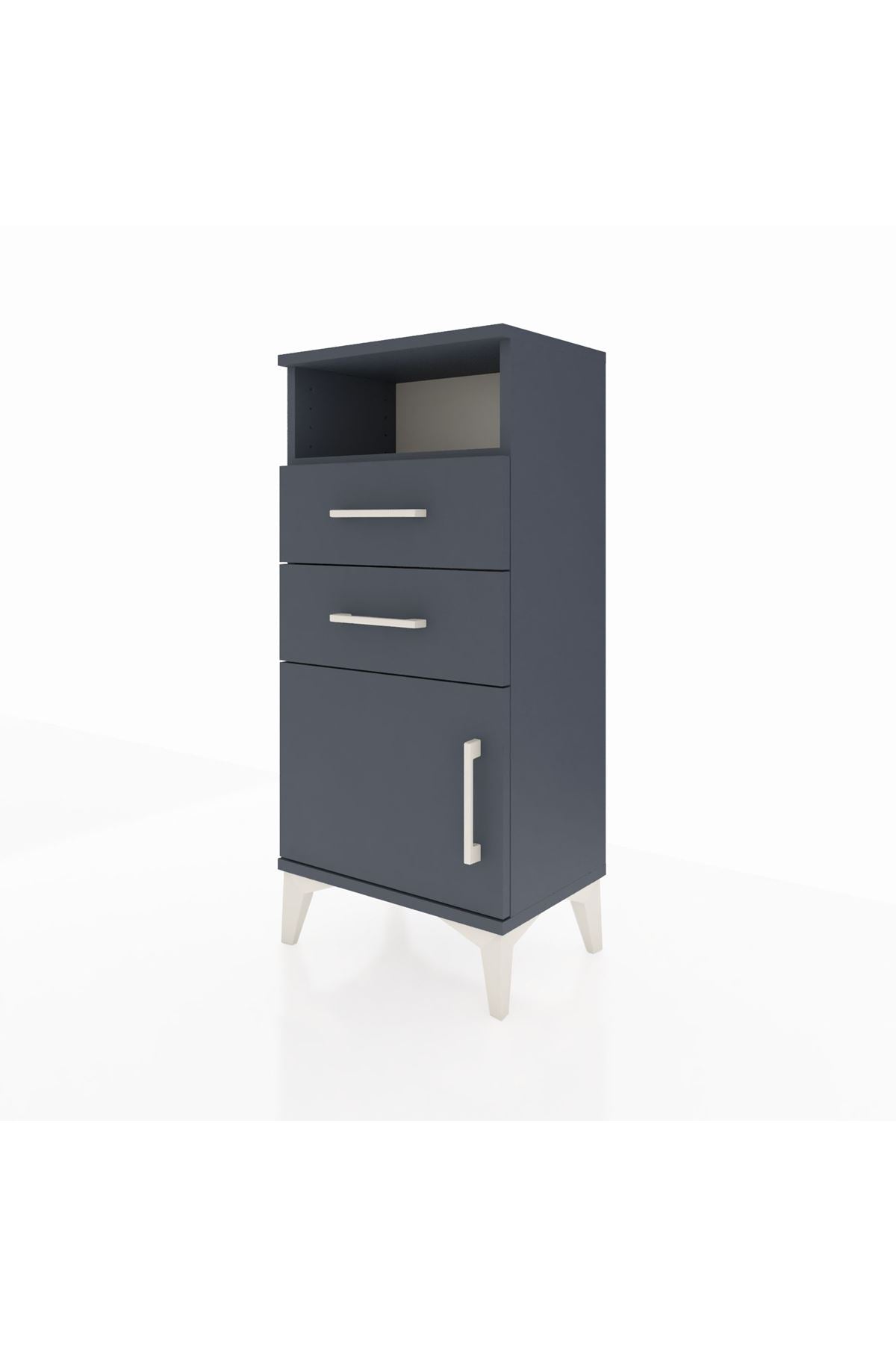 Arges Komodin Tek Raflı 2 Çekmeceli Tek Kapaklı 44x30x96 Antrasit-Antrasit