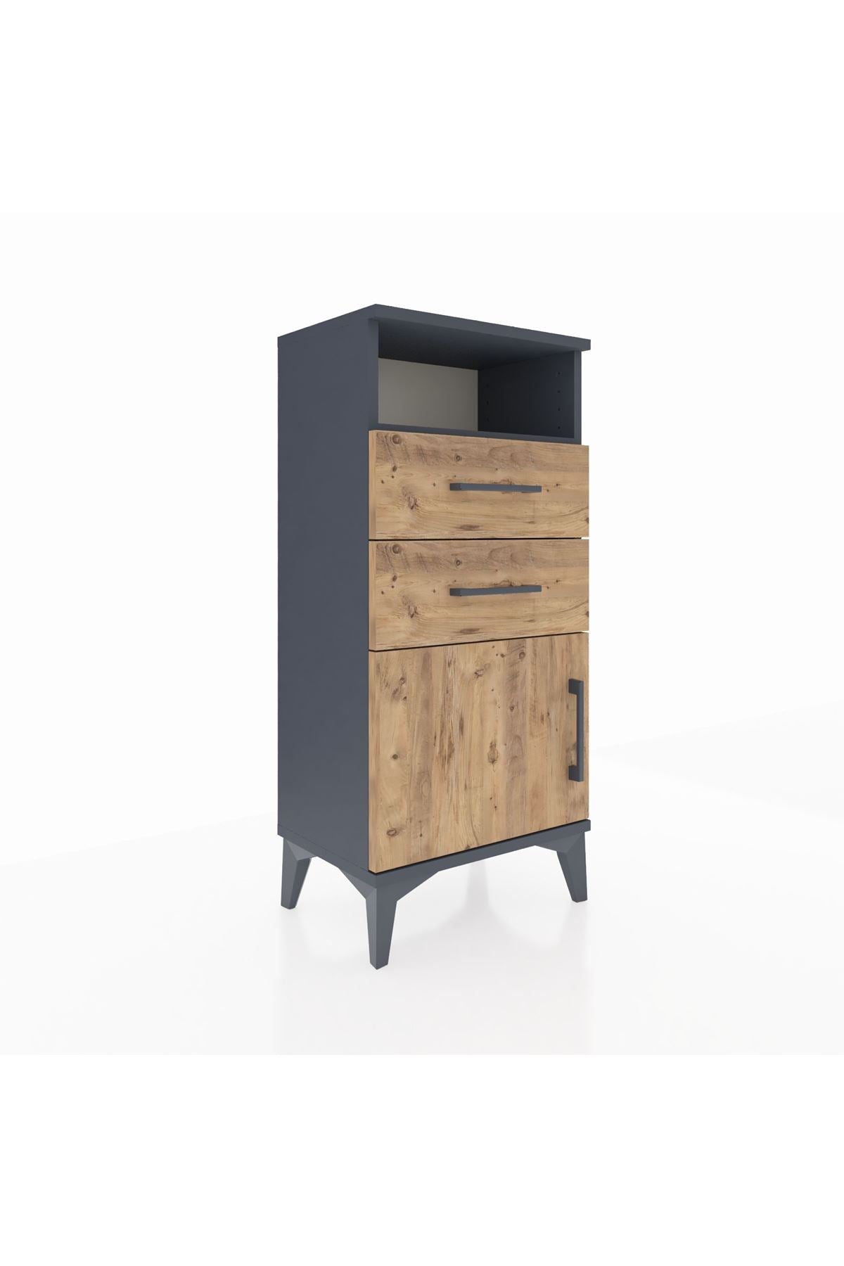 Arges Komodin Tek Raflı 2 Çekmeceli Tek Kapaklı 44x30x96 Antrasit-Çam