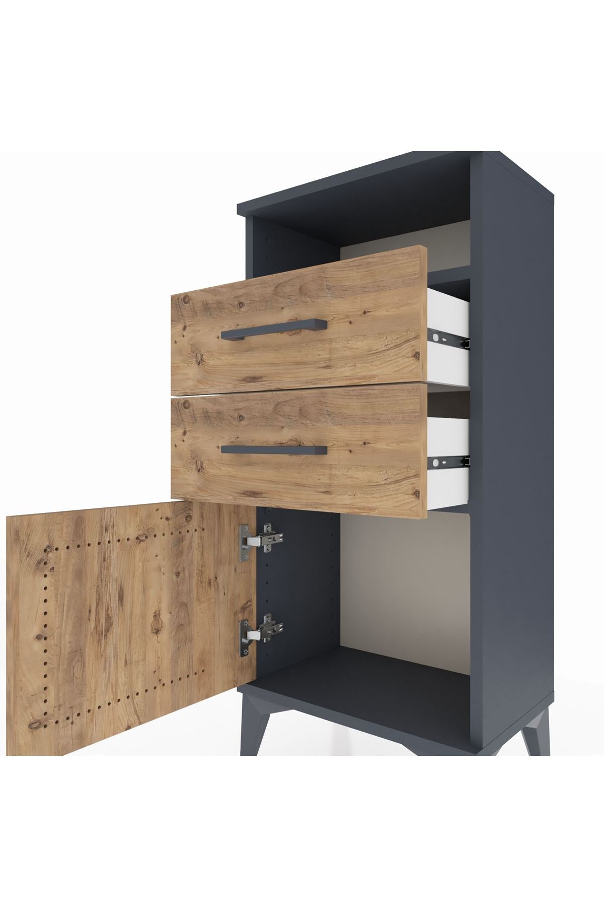 Arges Komodin Tek Raflı 2 Çekmeceli Tek Kapaklı 44x30x96 Antrasit-Çam