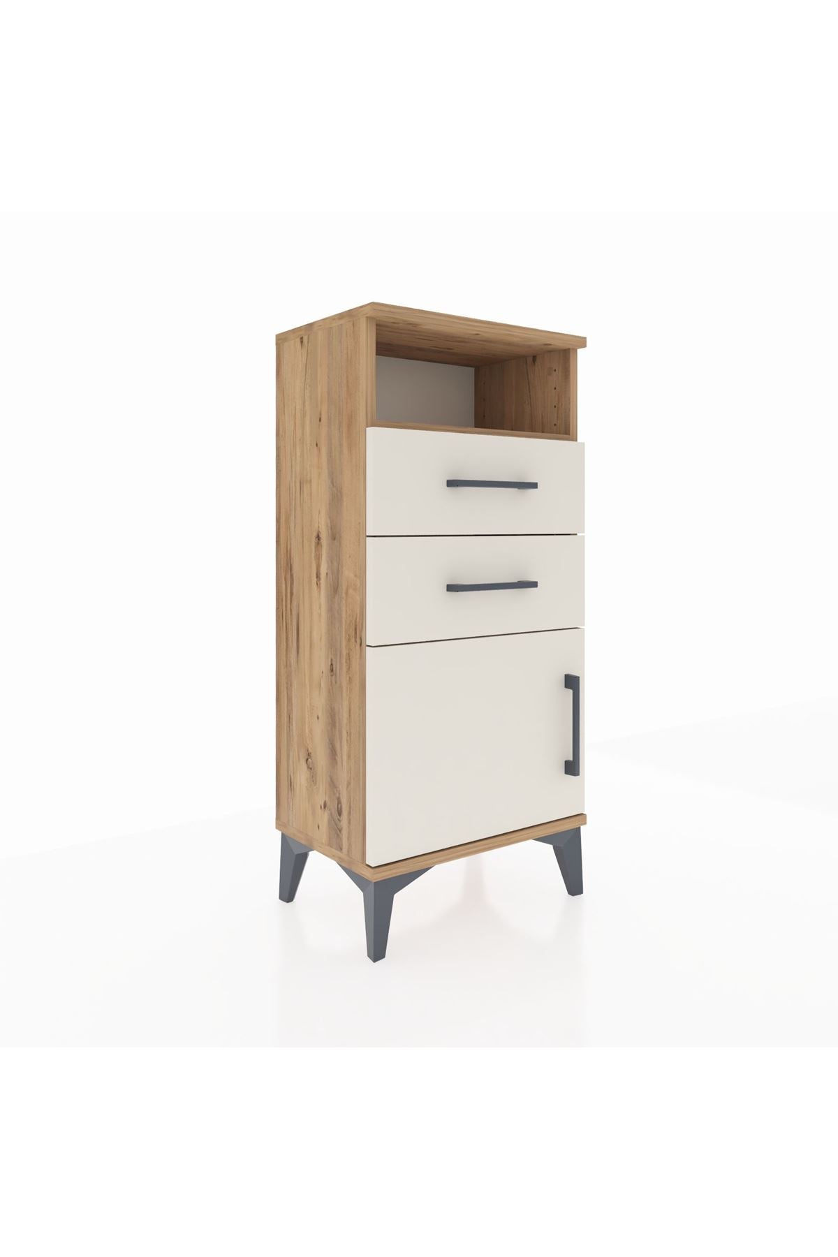 Arges Komodin Tek Raflı 2 Çekmeceli Tek Kapaklı 44x30x96 Çam-Aytaşı