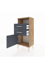 Arges Komodin Tek Raflı 2 Çekmeceli Tek Kapaklı 44x30x96 Çam-Antrasit