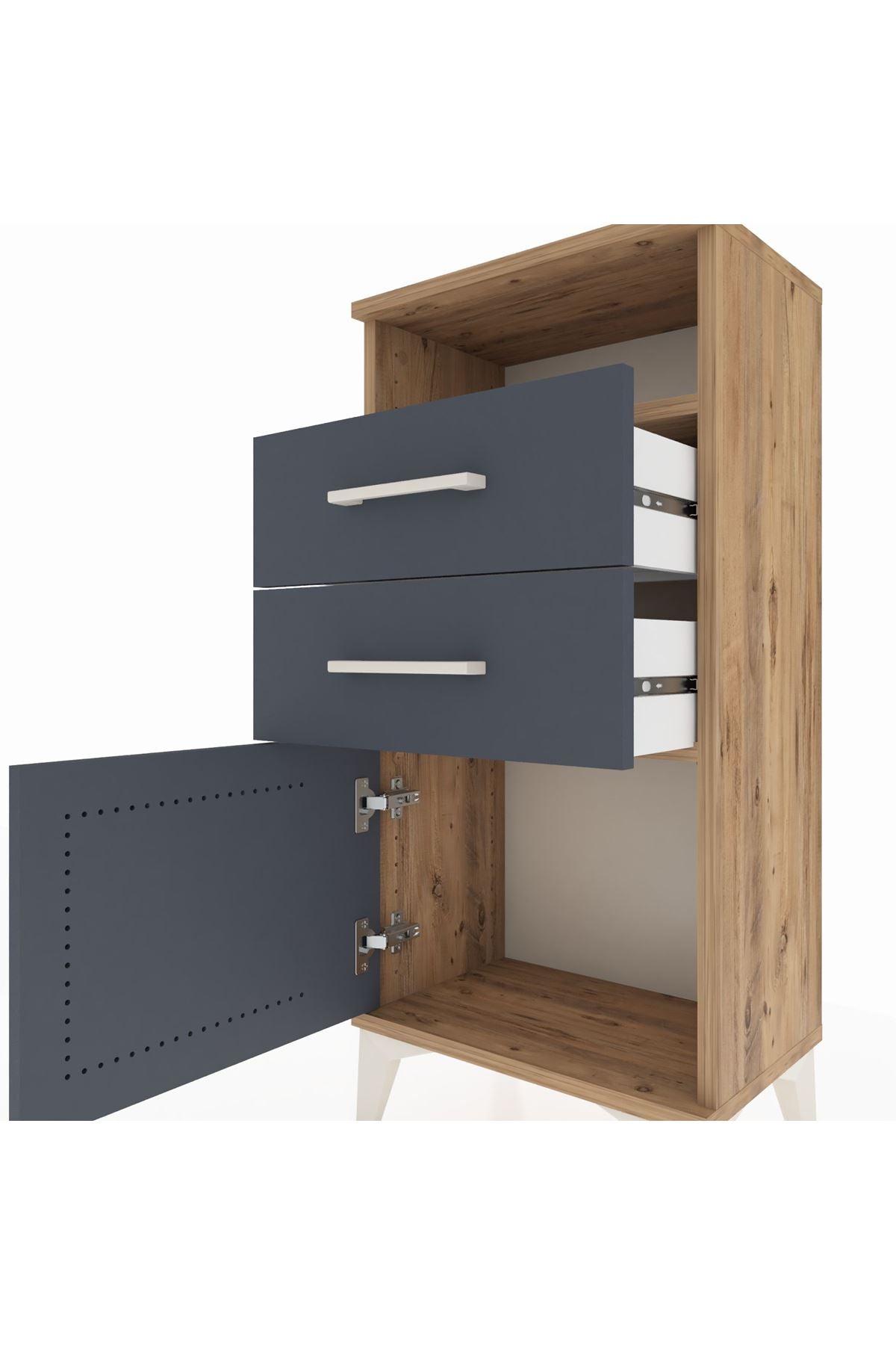 Arges Komodin Tek Raflı 2 Çekmeceli Tek Kapaklı 44x30x96 Çam-Antrasit