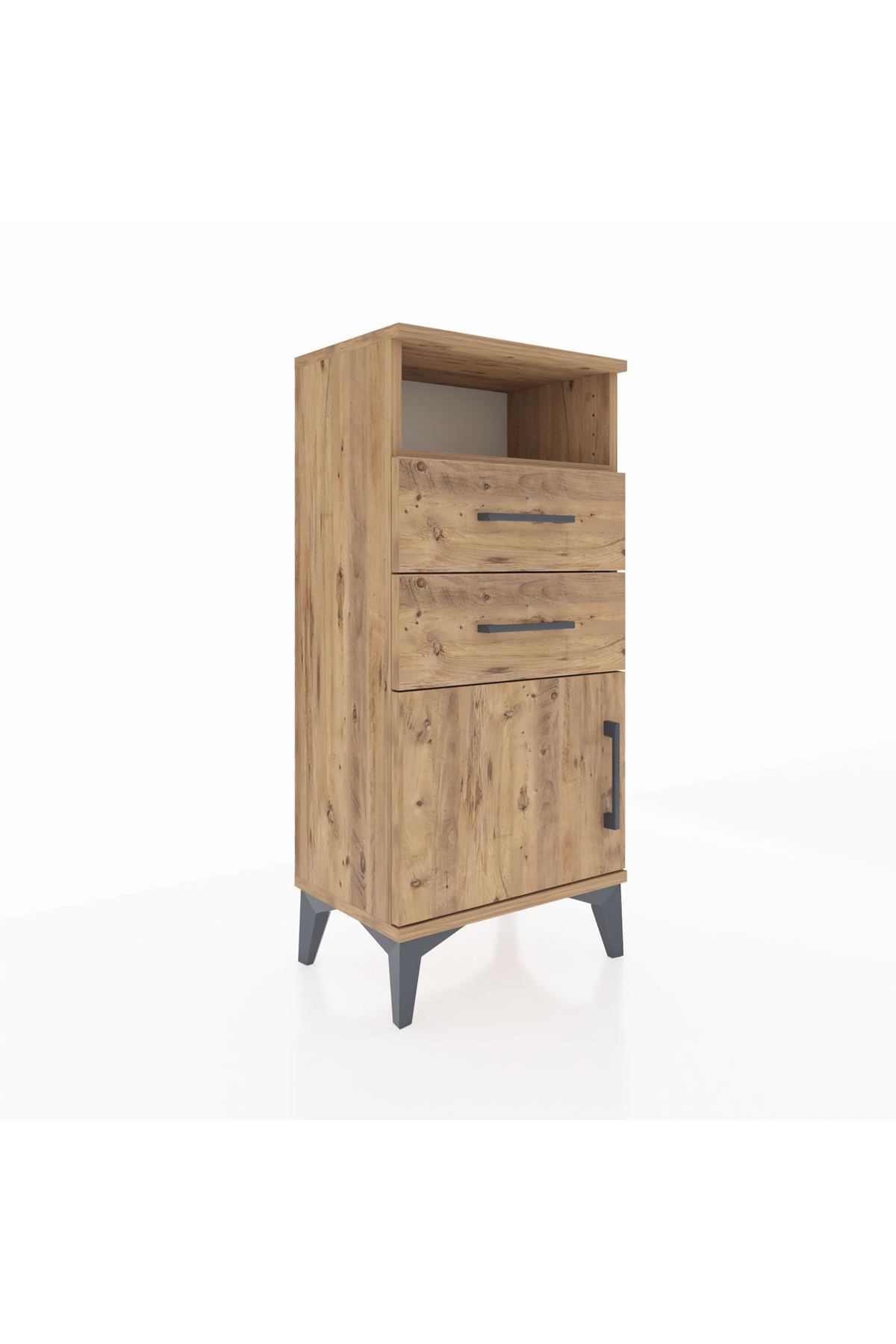 Arges Komodin Tek Raflı 2 Çekmeceli Tek Kapaklı 44x30x96 Çam-Çam