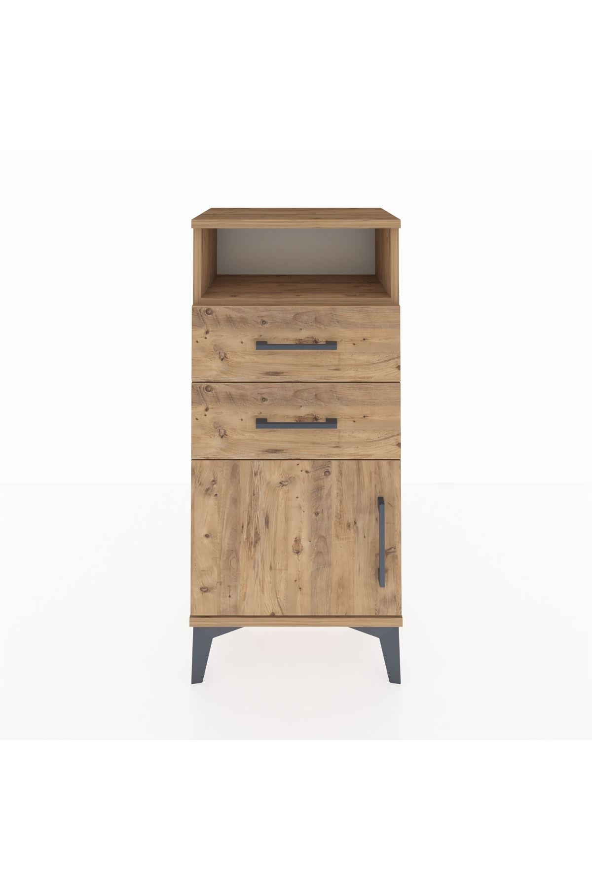 Arges Komodin Tek Raflı 2 Çekmeceli Tek Kapaklı 44x30x96 Çam-Çam