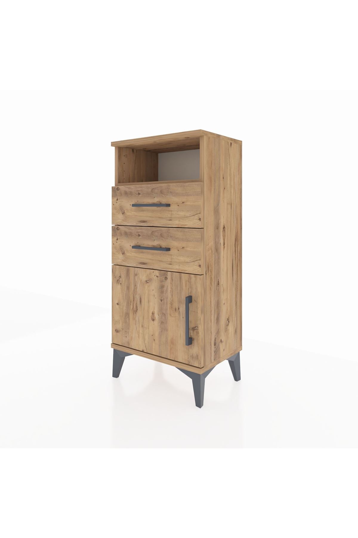 Arges Komodin Tek Raflı 2 Çekmeceli Tek Kapaklı 44x30x96 Çam-Çam