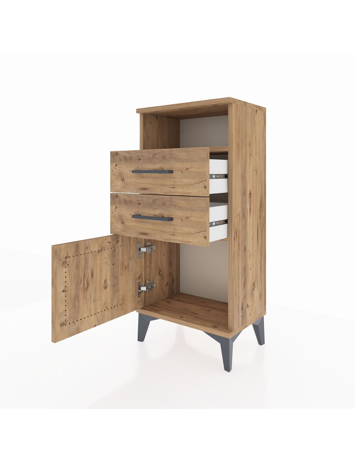 Arges Komodin Tek Raflı 2 Çekmeceli Tek Kapaklı 44x30x96 - S09M025V9A