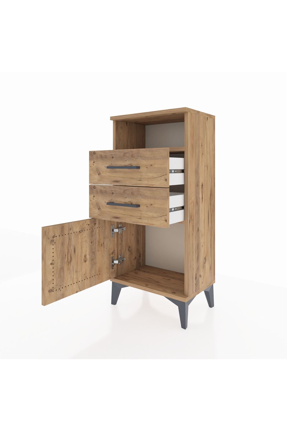 Arges Komodin Tek Raflı 2 Çekmeceli Tek Kapaklı 44x30x96 Çam-Çam