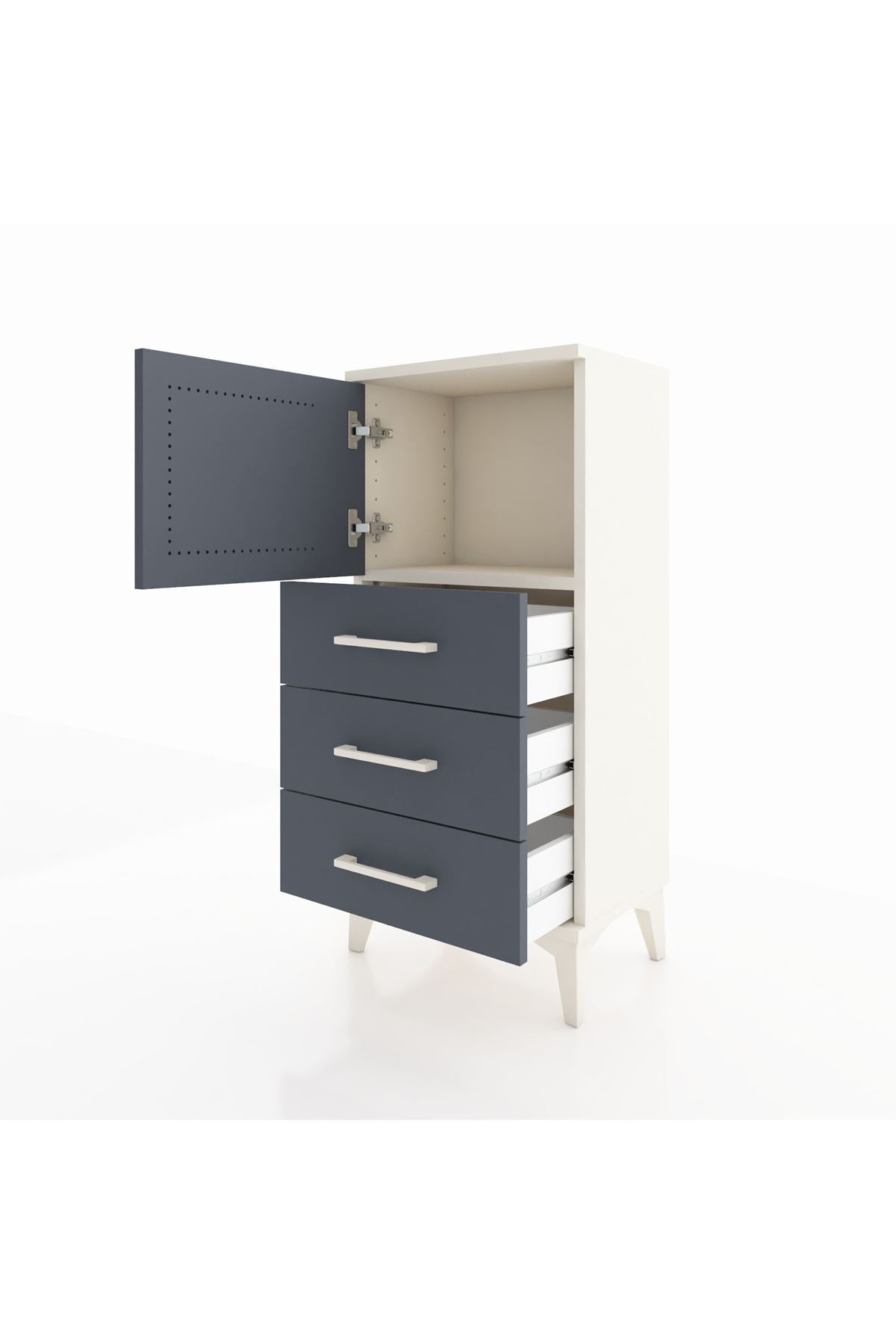 Arges Komodin Tek Raflı 3 Çekmeceli Tek Kapaklı 44x30x96 Aytaşı-Antrasit