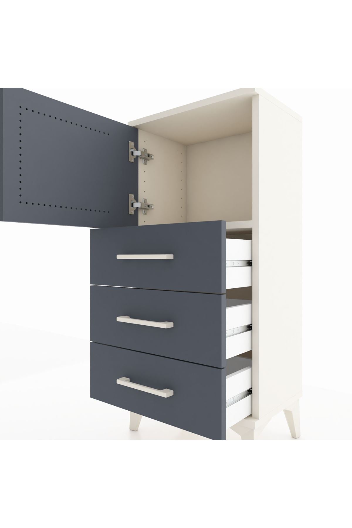 Arges Komodin Tek Raflı 3 Çekmeceli Tek Kapaklı 44x30x96 Aytaşı-Antrasit