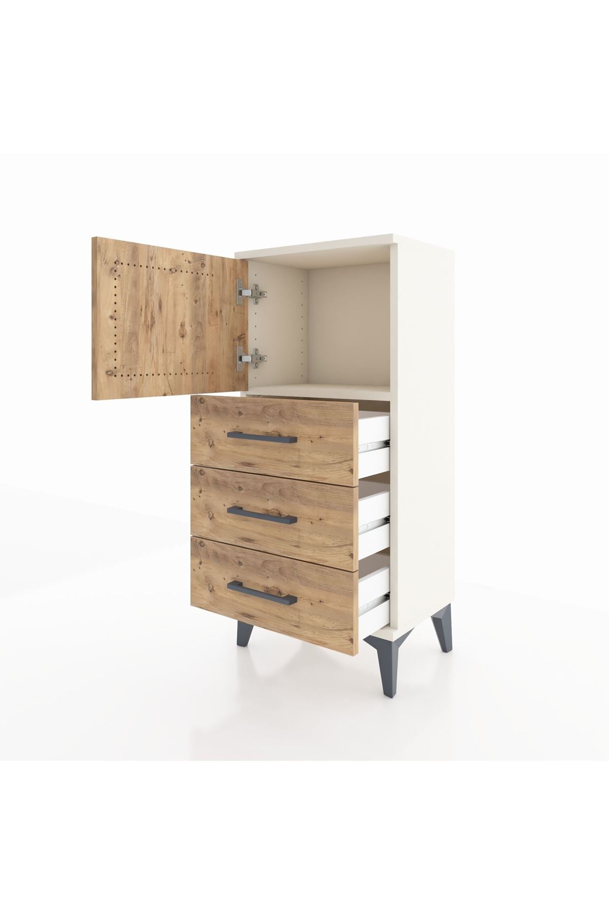 Arges Komodin Tek Raflı 3 Çekmeceli Tek Kapaklı 44x30x96 Aytaşı-Çam