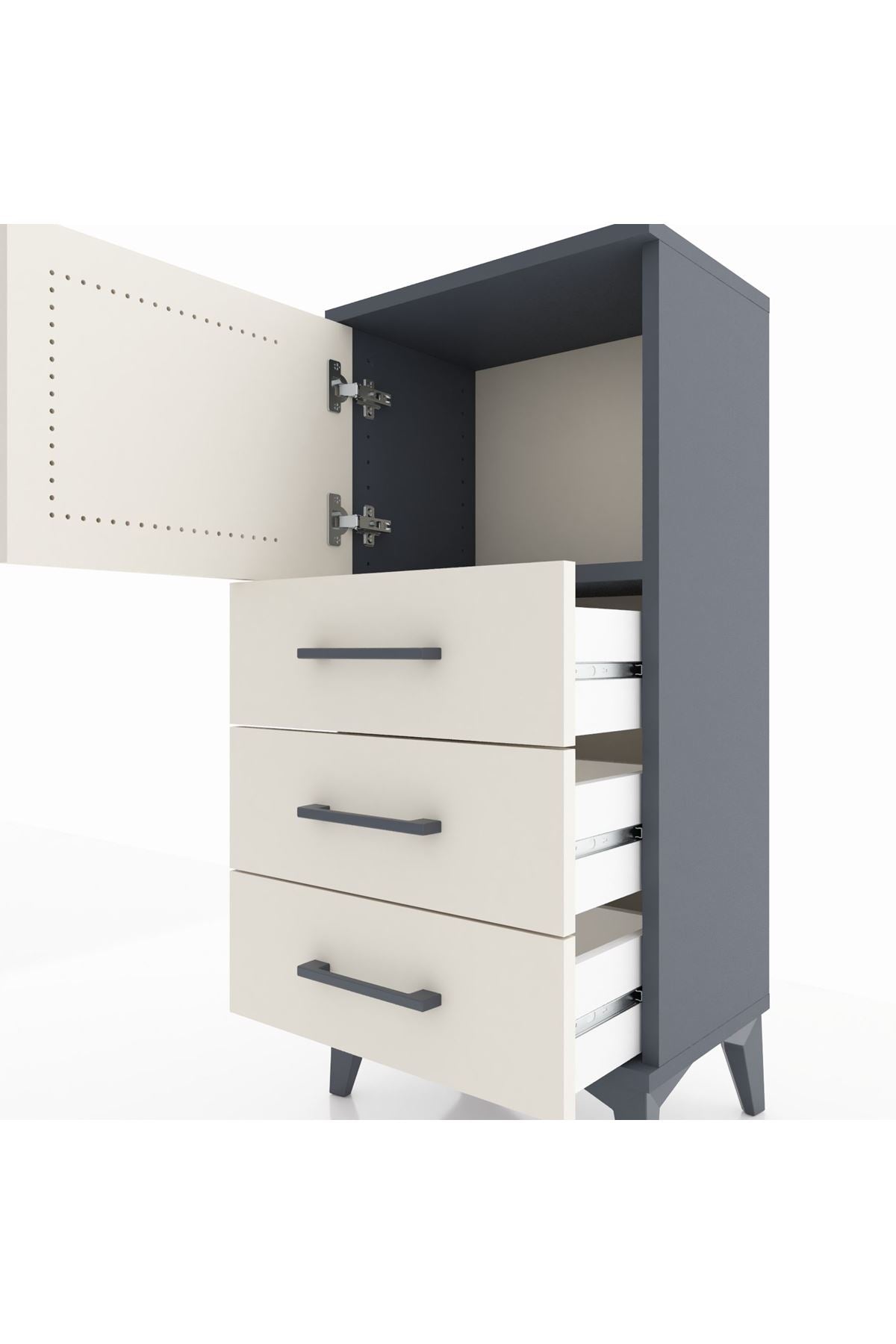 Arges Komodin Tek Raflı 3 Çekmeceli Tek Kapaklı 44x30x96 Antrasit-Aytaşı