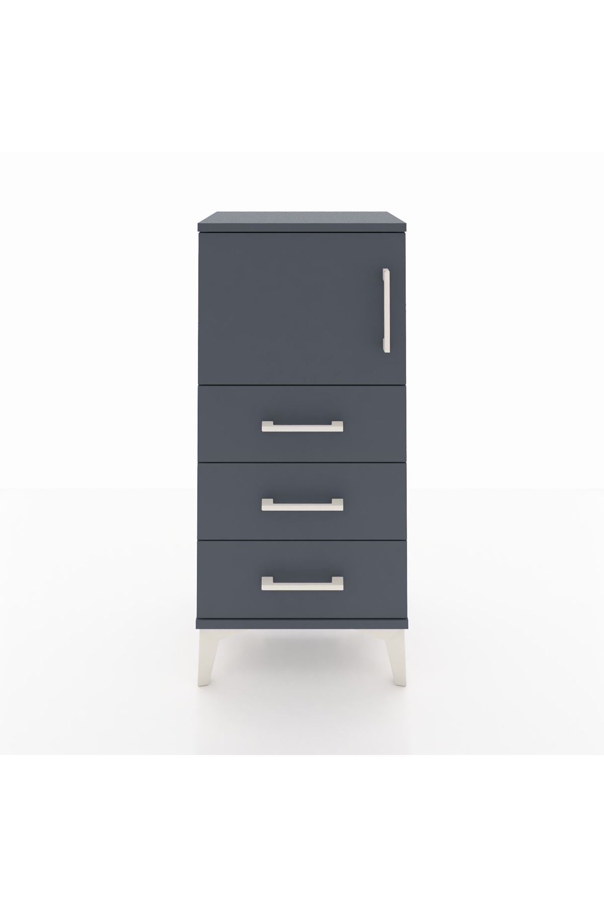 Arges Komodin Tek Raflı 3 Çekmeceli Tek Kapaklı 44x30x96 Antrasit-Antrasit