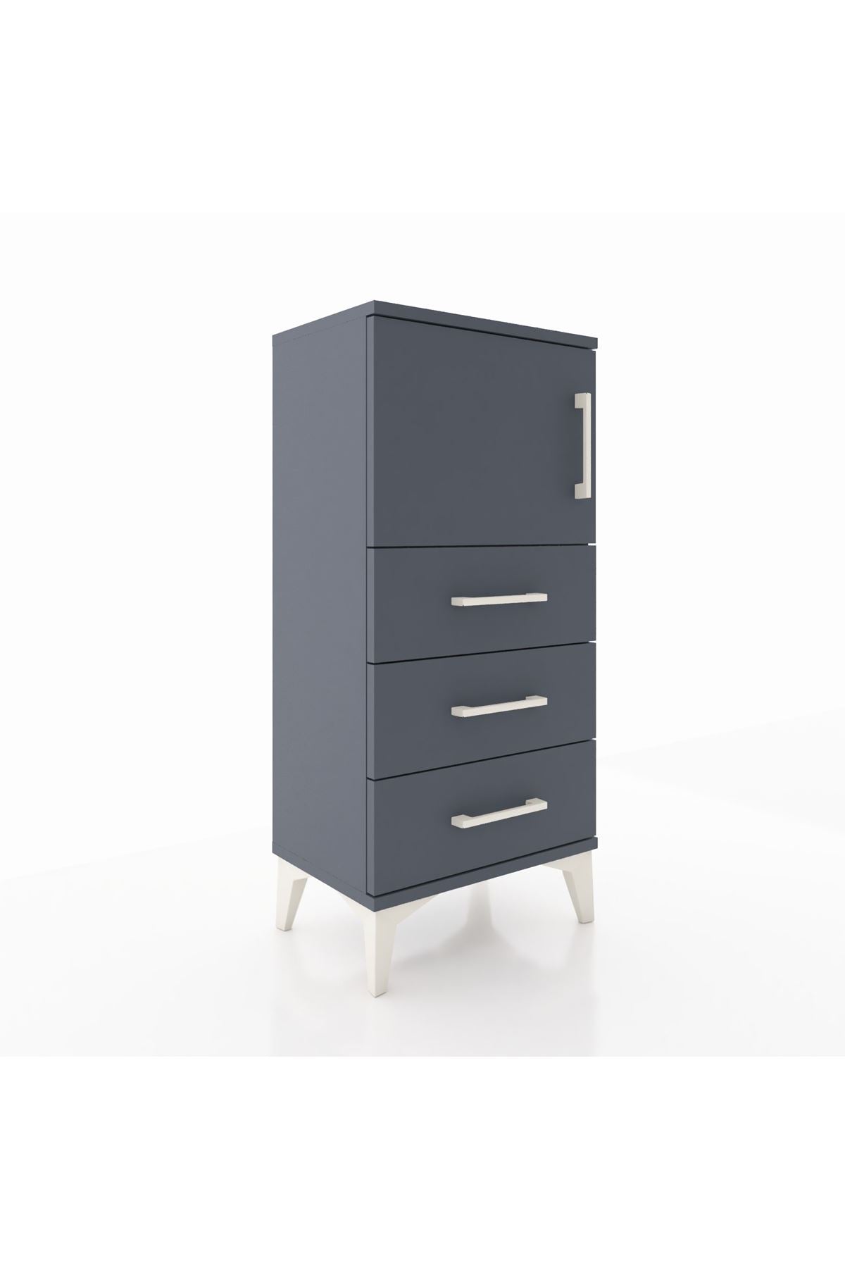 Arges Komodin Tek Raflı 3 Çekmeceli Tek Kapaklı 44x30x96 Antrasit-Antrasit