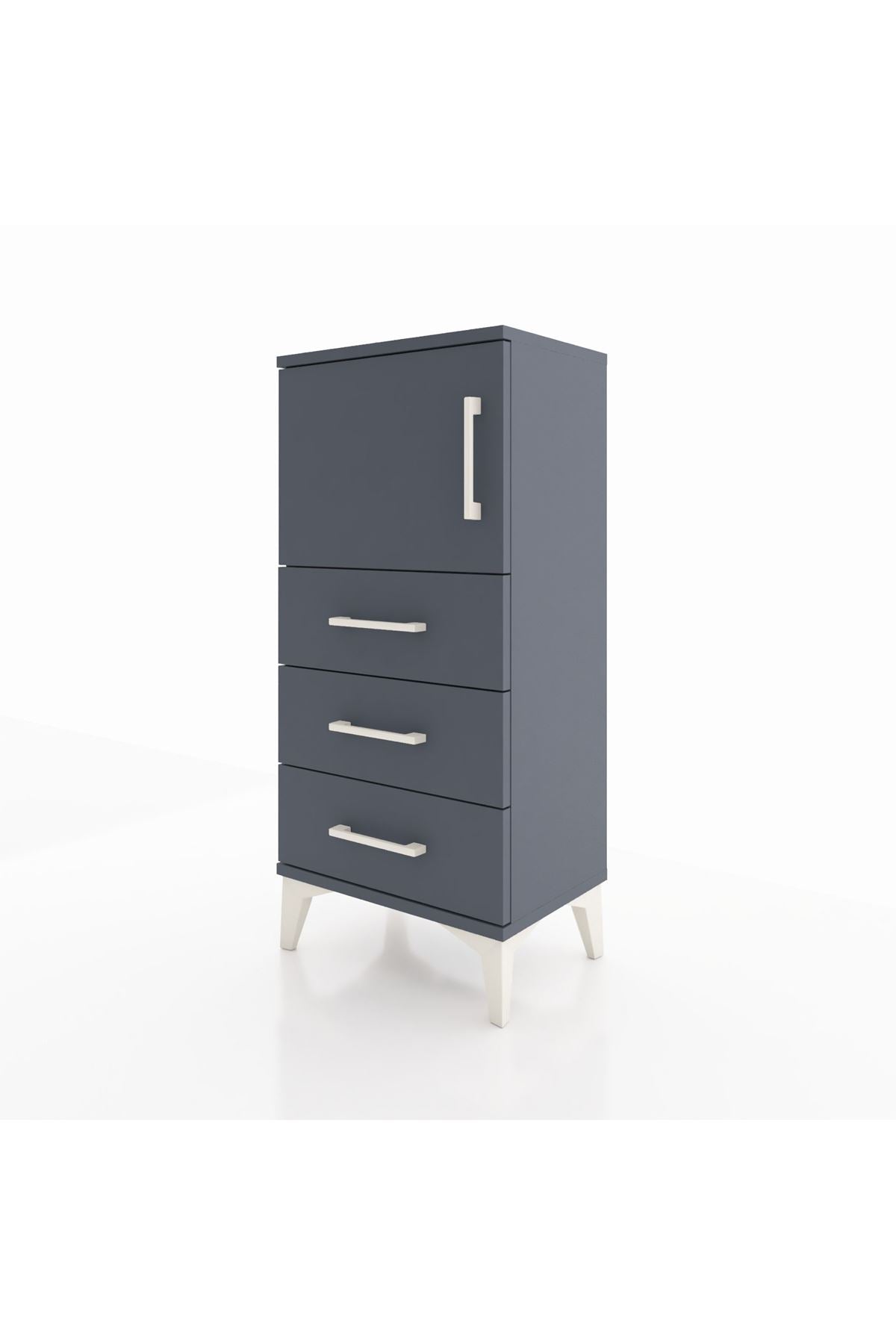 Arges Komodin Tek Raflı 3 Çekmeceli Tek Kapaklı 44x30x96 Antrasit-Antrasit