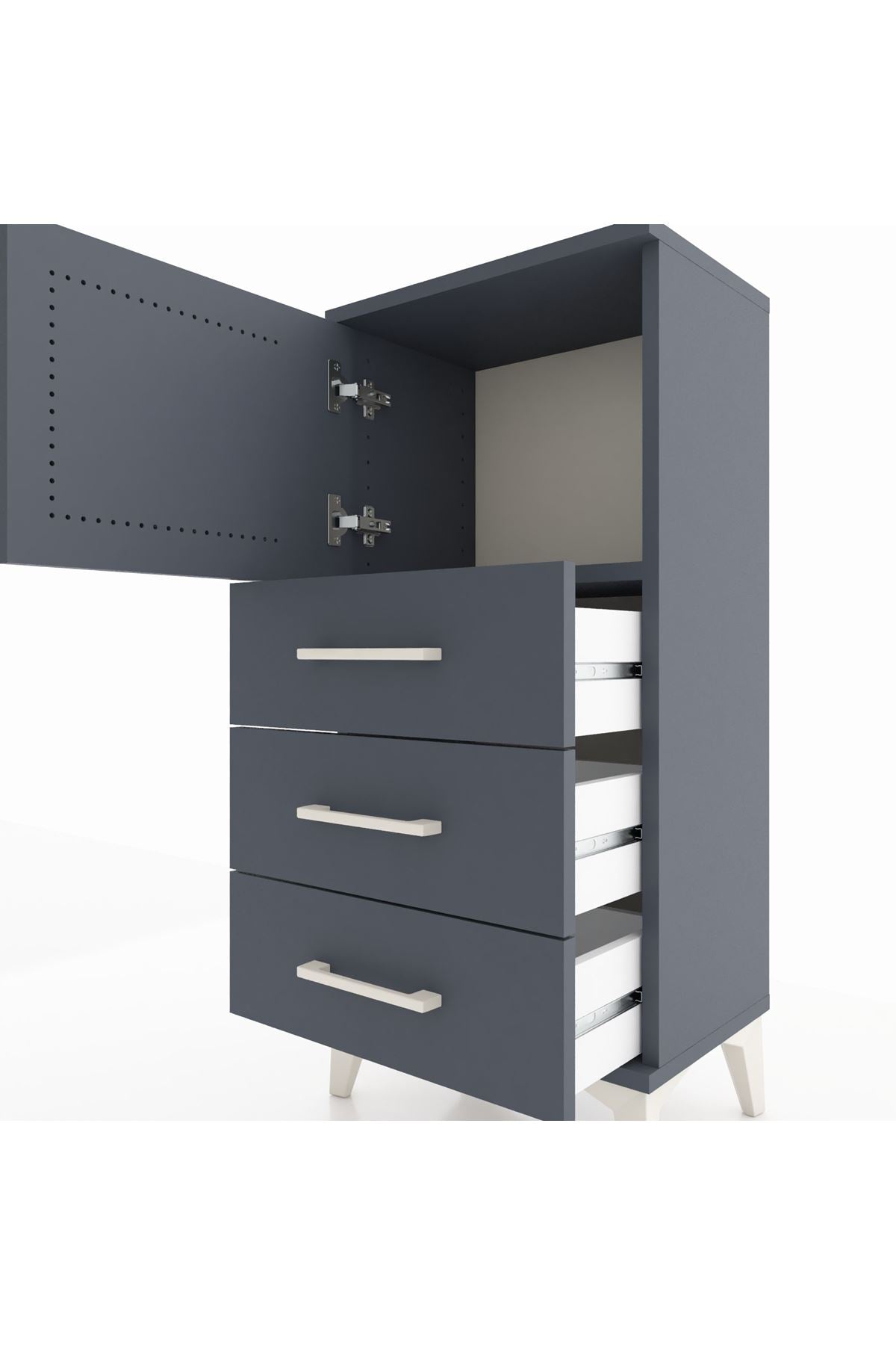 Arges Komodin Tek Raflı 3 Çekmeceli Tek Kapaklı 44x30x96 Antrasit-Antrasit