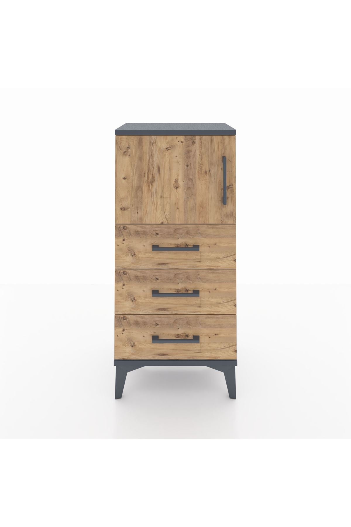 Arges Komodin Tek Raflı 3 Çekmeceli Tek Kapaklı 44x30x96 Antrasit-Çam