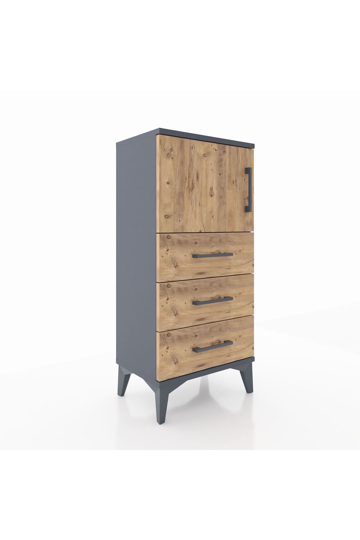 Arges Komodin Tek Raflı 3 Çekmeceli Tek Kapaklı 44x30x96 Antrasit-Çam