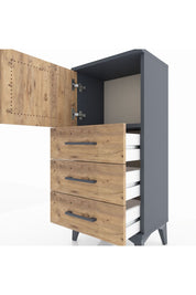 Arges Komodin Tek Raflı 3 Çekmeceli Tek Kapaklı 44x30x96 Antrasit-Çam