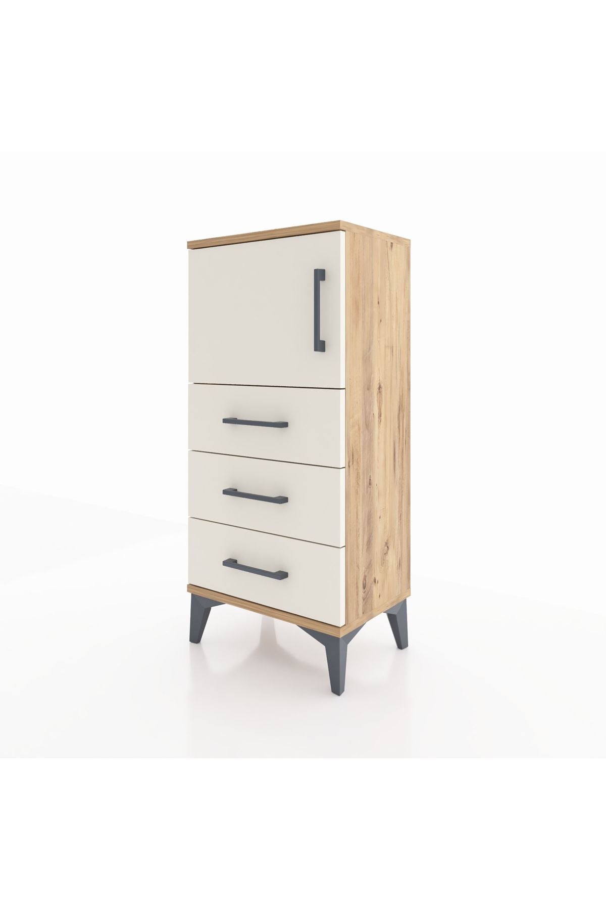 Arges Komodin Tek Raflı 3 Çekmeceli Tek Kapaklı 44x30x96 Çam-Aytaşı