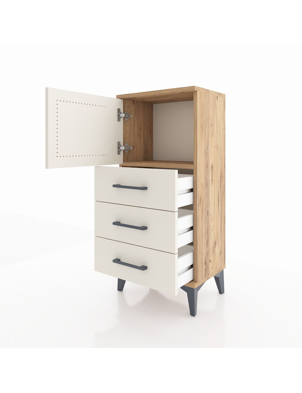 Arges Komodin Tek Raflı 3 Çekmeceli Tek Kapaklı 44x30x96 - S09M026V7A