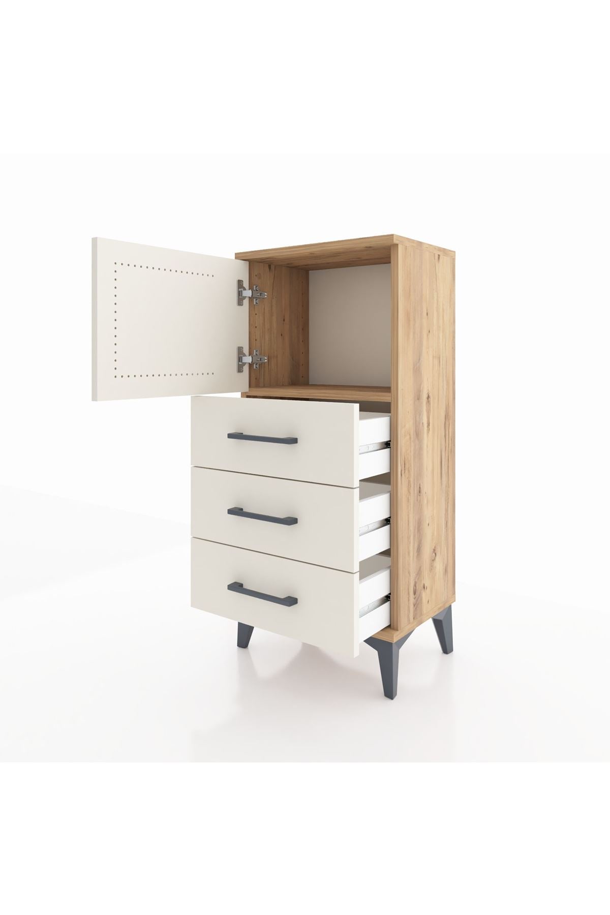 Arges Komodin Tek Raflı 3 Çekmeceli Tek Kapaklı 44x30x96 Çam-Aytaşı