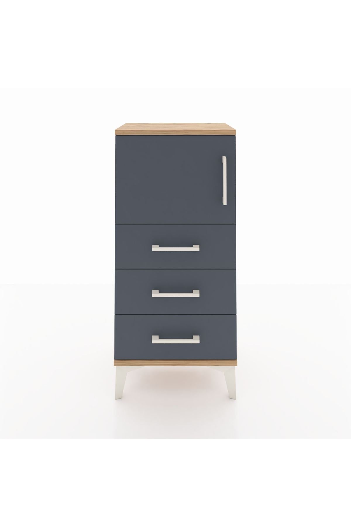 Arges Komodin Tek Raflı 3 Çekmeceli Tek Kapaklı 44x30x96 Çam-Antrasit