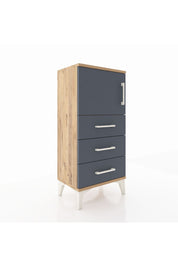 Arges Komodin Tek Raflı 3 Çekmeceli Tek Kapaklı 44x30x96 Çam-Antrasit