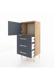 Arges Komodin Tek Raflı 3 Çekmeceli Tek Kapaklı 44x30x96 Çam-Antrasit