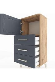 Arges Komodin Tek Raflı 3 Çekmeceli Tek Kapaklı 44x30x96 Çam-Antrasit