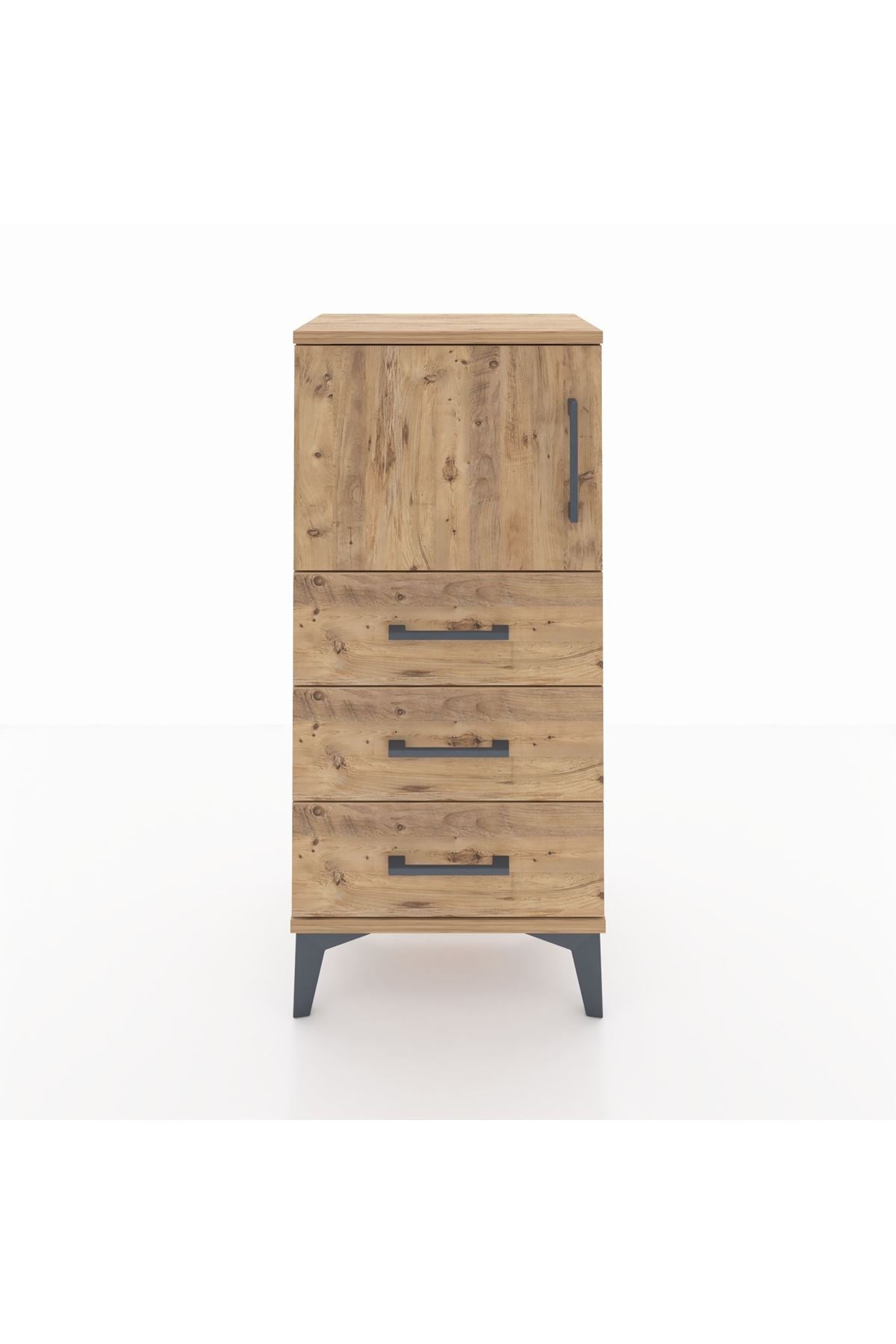 Arges Komodin Tek Raflı 3 Çekmeceli Tek Kapaklı 44x30x96 Çam-Çam