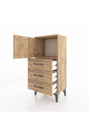 Arges Komodin Tek Raflı 3 Çekmeceli Tek Kapaklı 44x30x96 Çam-Çam