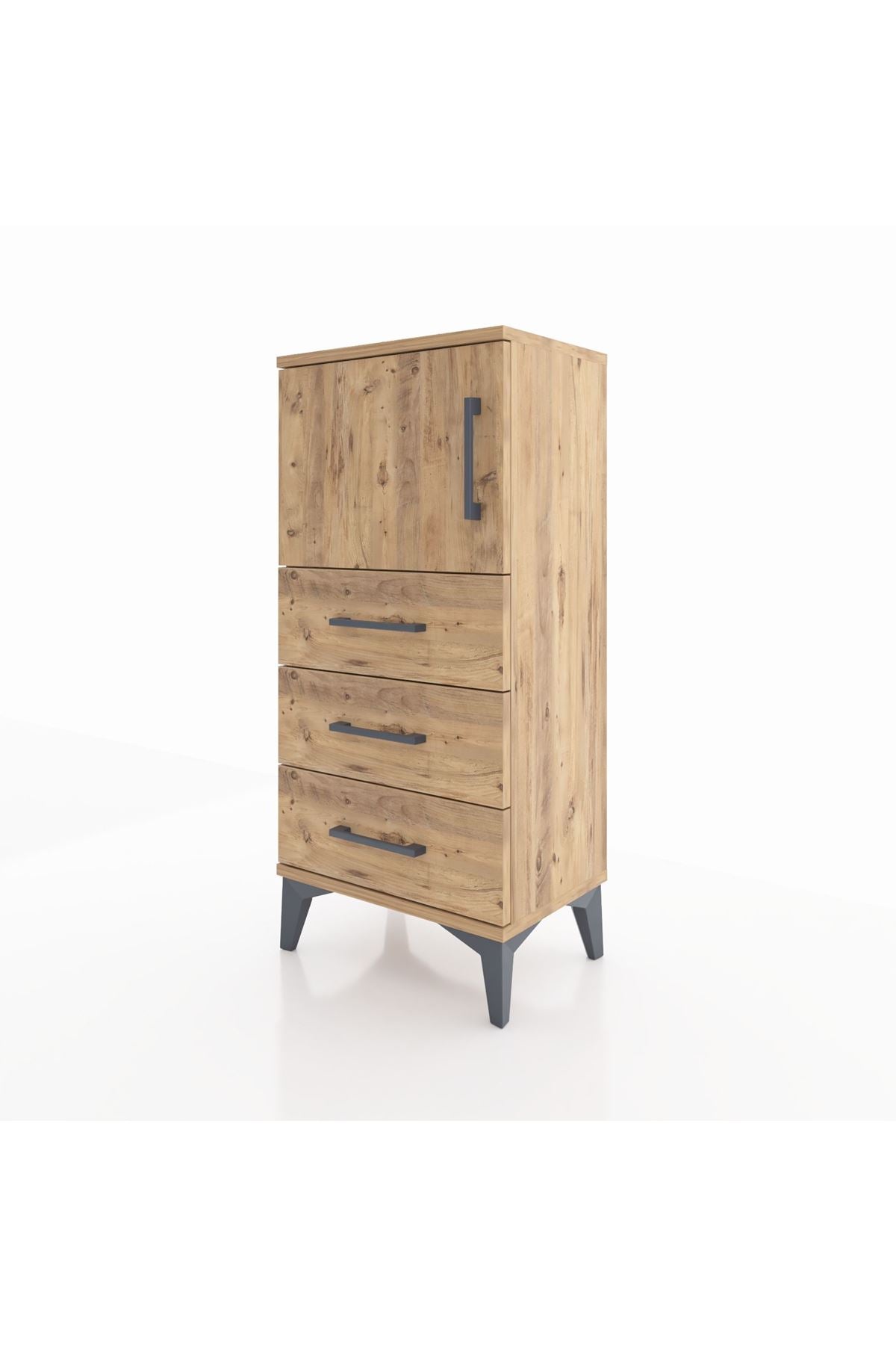 Arges Komodin Tek Raflı 3 Çekmeceli Tek Kapaklı 44x30x96 Çam-Çam