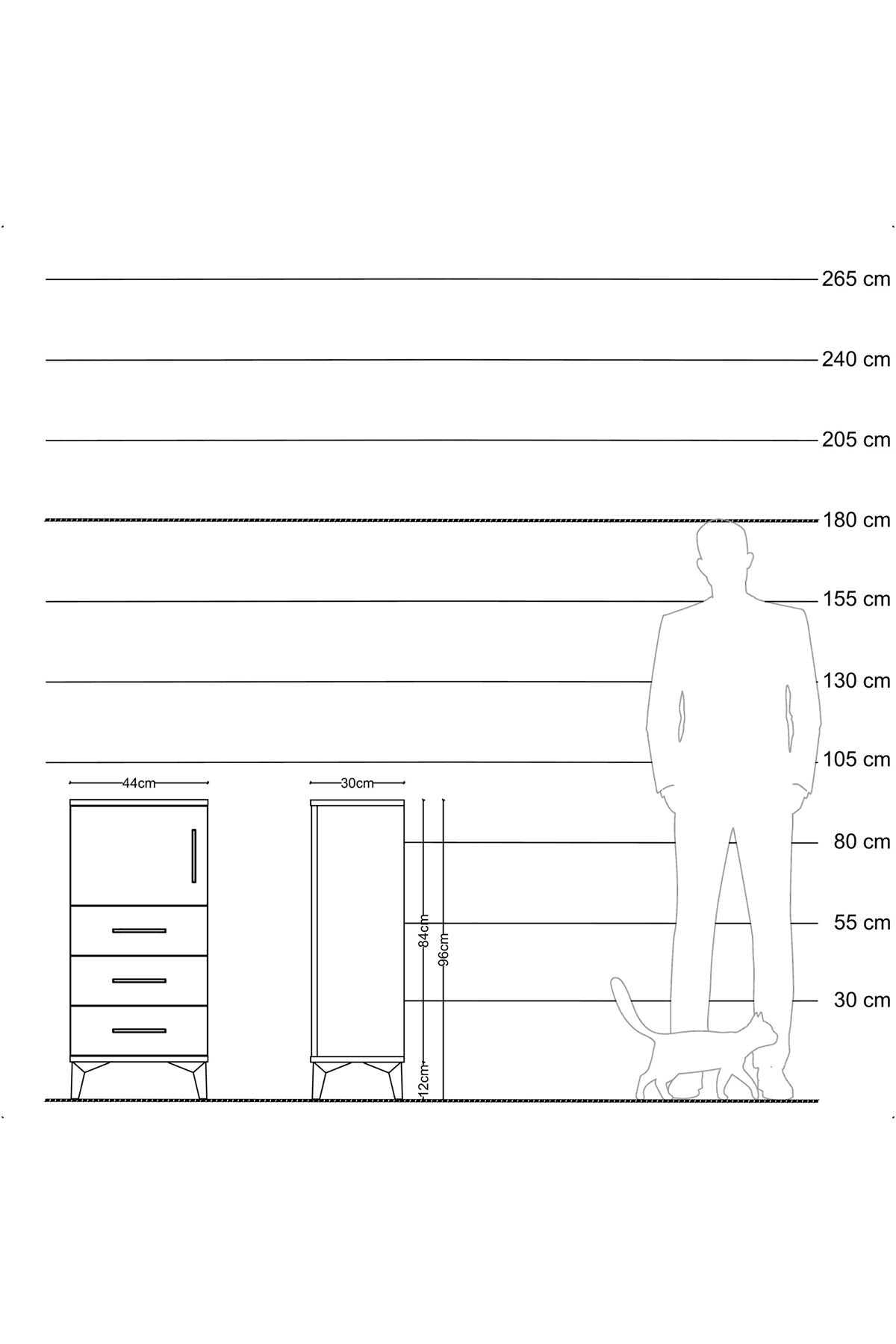 Arges Komodin Tek Raflı 3 Çekmeceli Tek Kapaklı 44x30x96 Çam-Çam