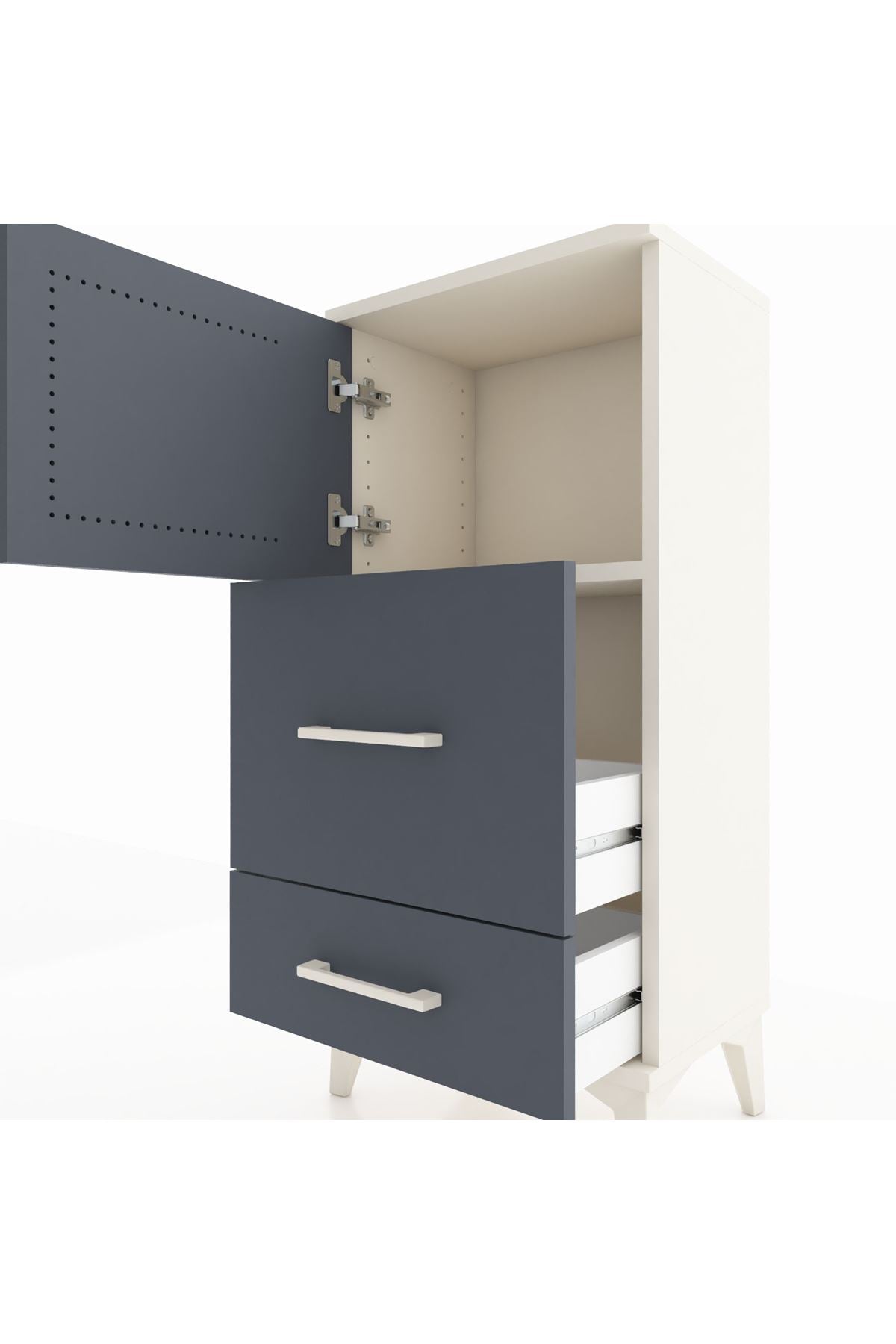 Arges Komodin Tek Raflı 2 Çekmeceli Tek Kapaklı 44x30x96 Aytaşı-Antrasit