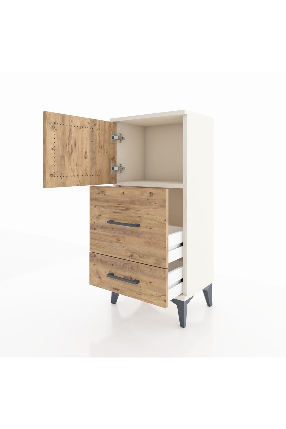 Arges Komodin Tek Raflı 2 Çekmeceli Tek Kapaklı 44x30x96 Aytaşı-Çam