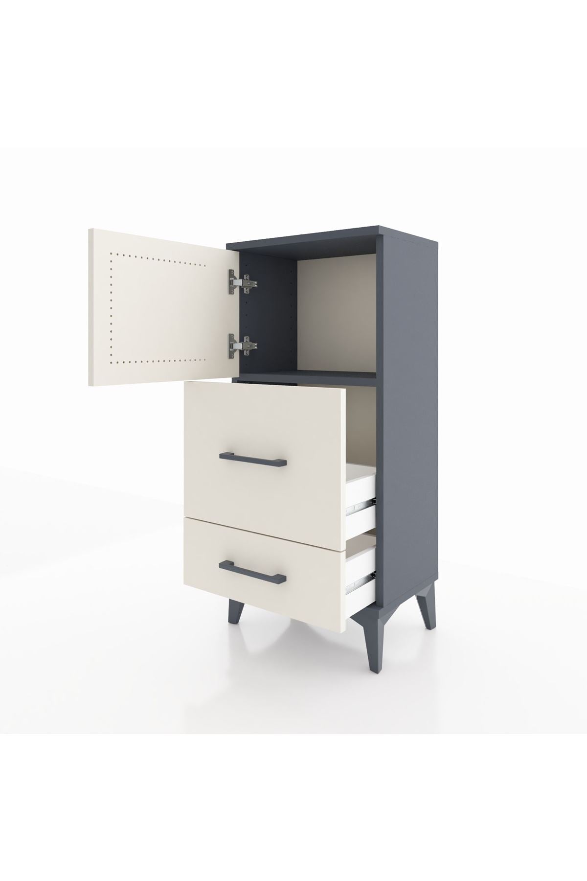 Arges Komodin Tek Raflı 2 Çekmeceli Tek Kapaklı 44x30x96 Antrasit-Aytaşı