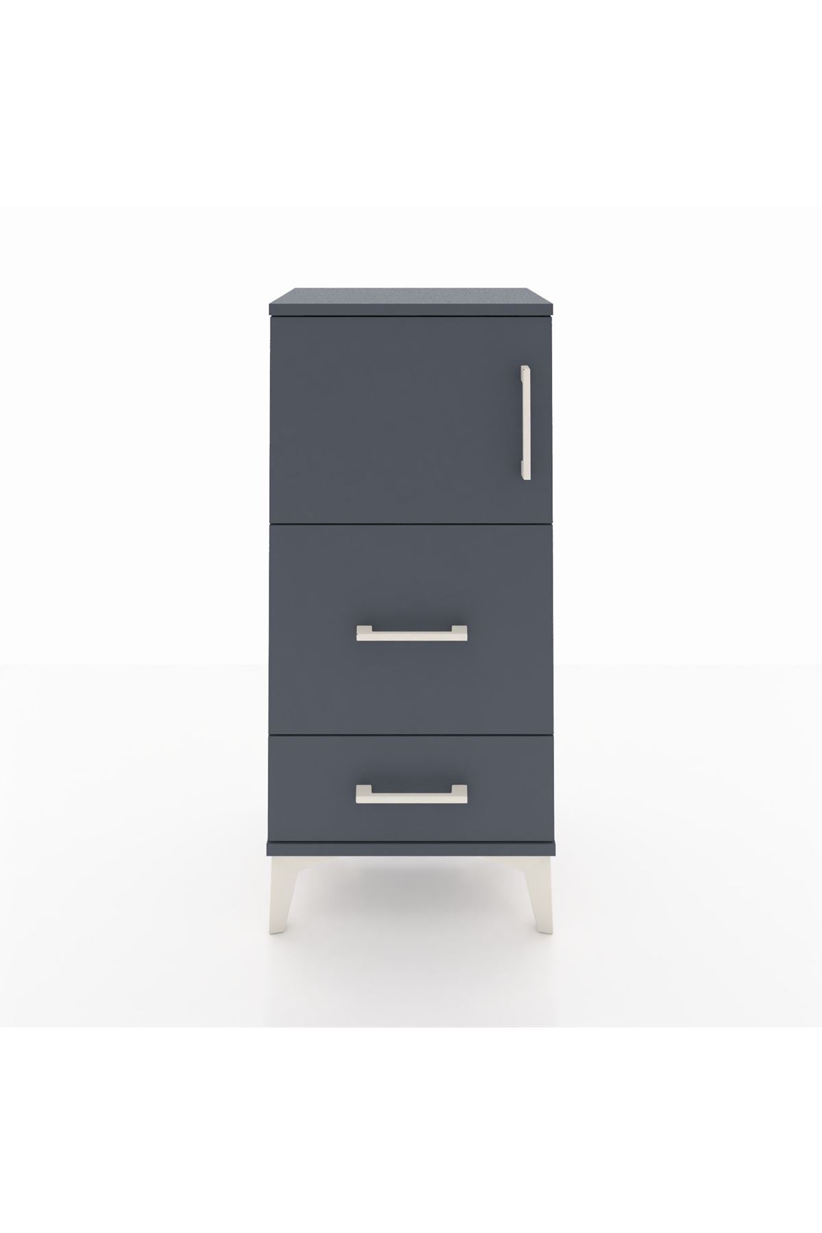 Arges Komodin Tek Raflı 2 Çekmeceli Tek Kapaklı 44x30x96 Antrasit-Antrasit