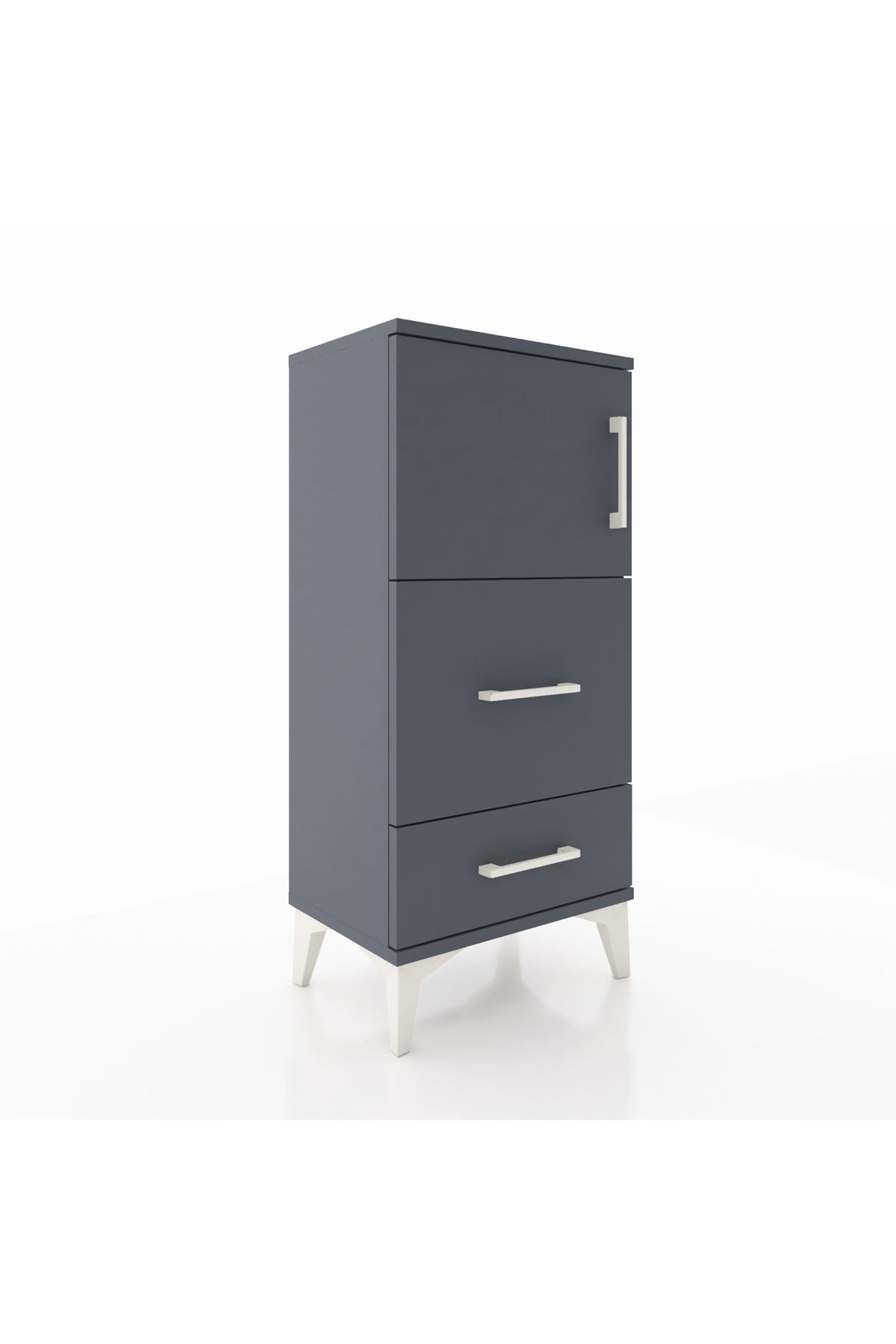 Arges Komodin Tek Raflı 2 Çekmeceli Tek Kapaklı 44x30x96 Antrasit-Antrasit