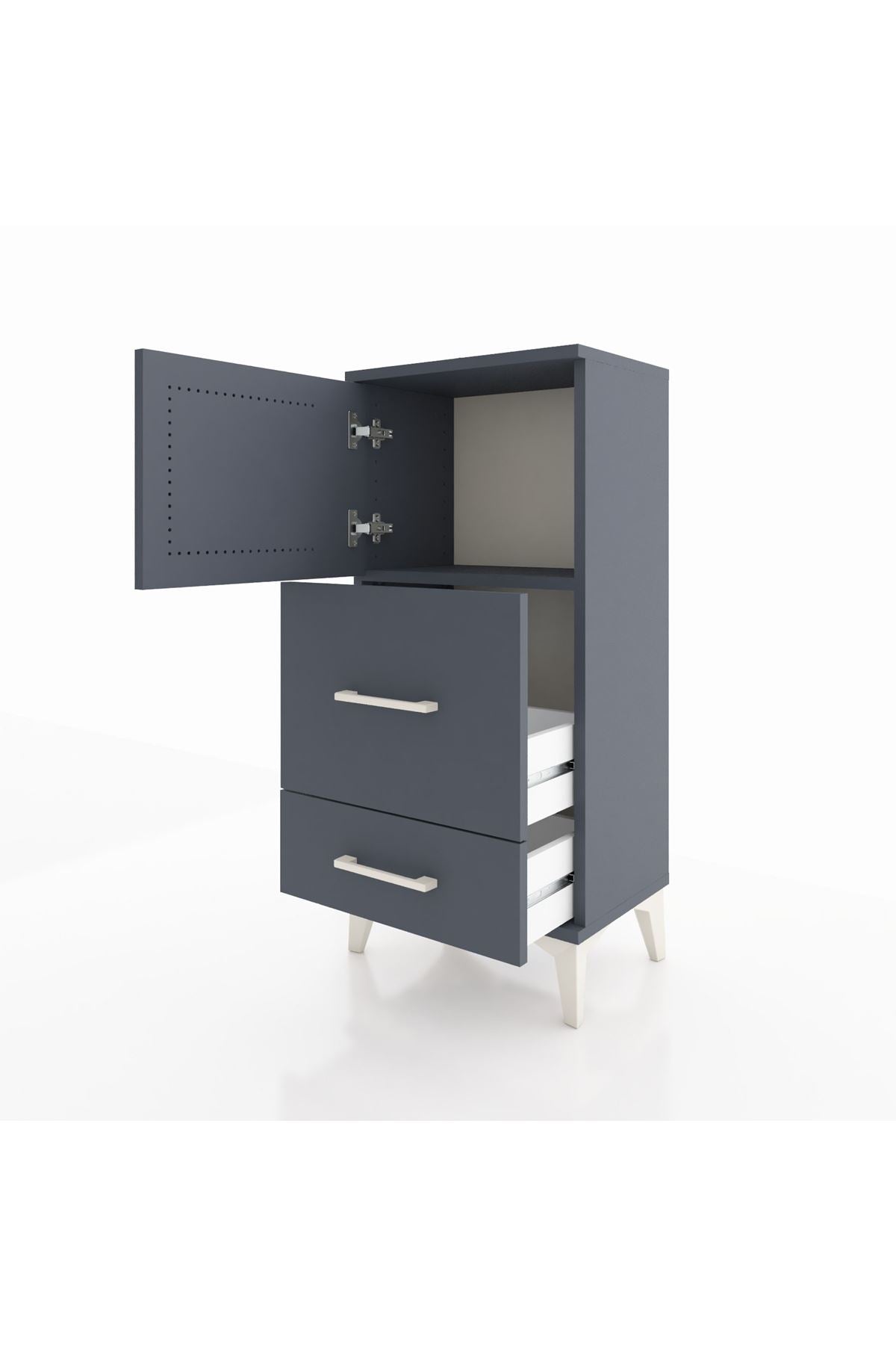 Arges Komodin Tek Raflı 2 Çekmeceli Tek Kapaklı 44x30x96 Antrasit-Antrasit