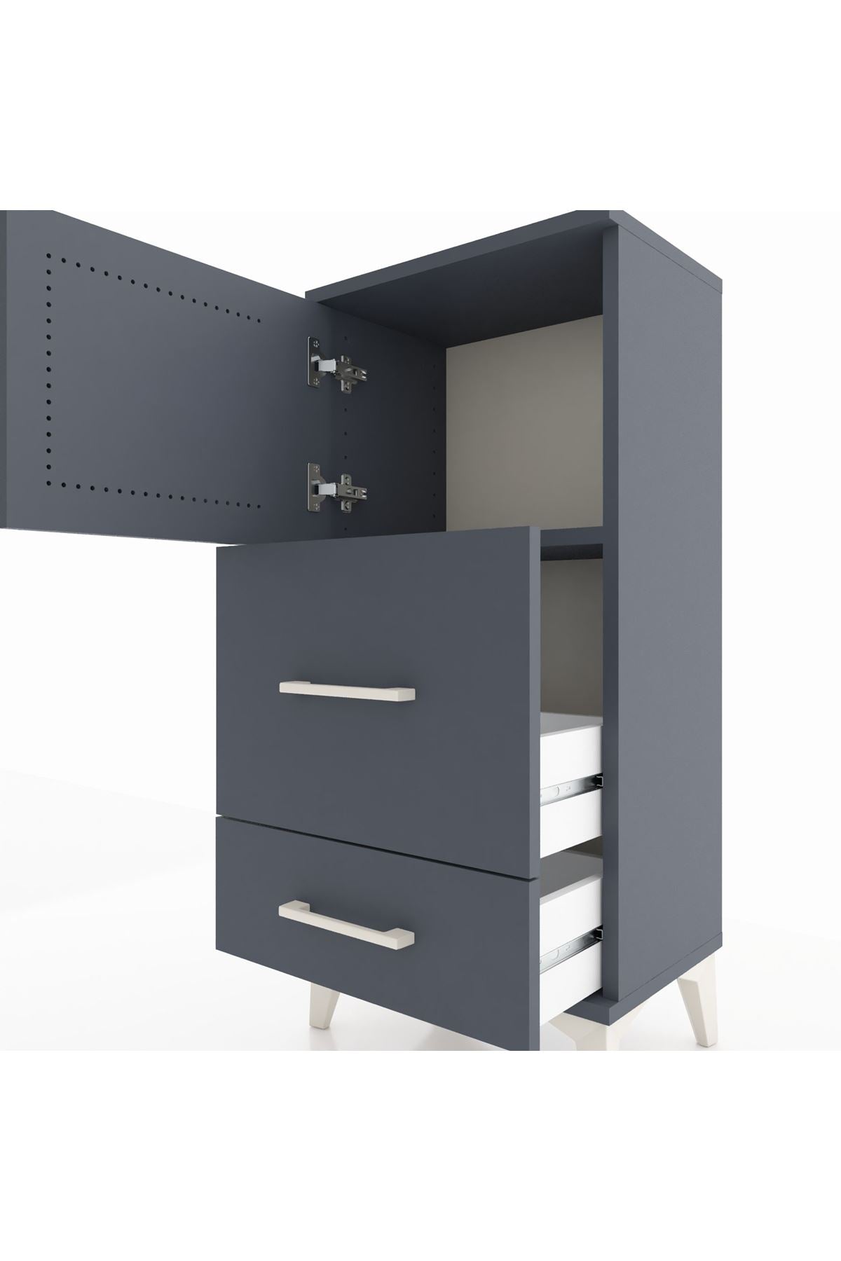 Arges Komodin Tek Raflı 2 Çekmeceli Tek Kapaklı 44x30x96 Antrasit-Antrasit