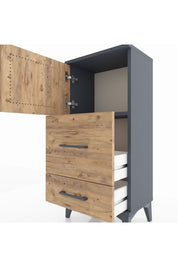 Arges Komodin Tek Raflı 2 Çekmeceli Tek Kapaklı 44x30x96 Antrasit-Çam