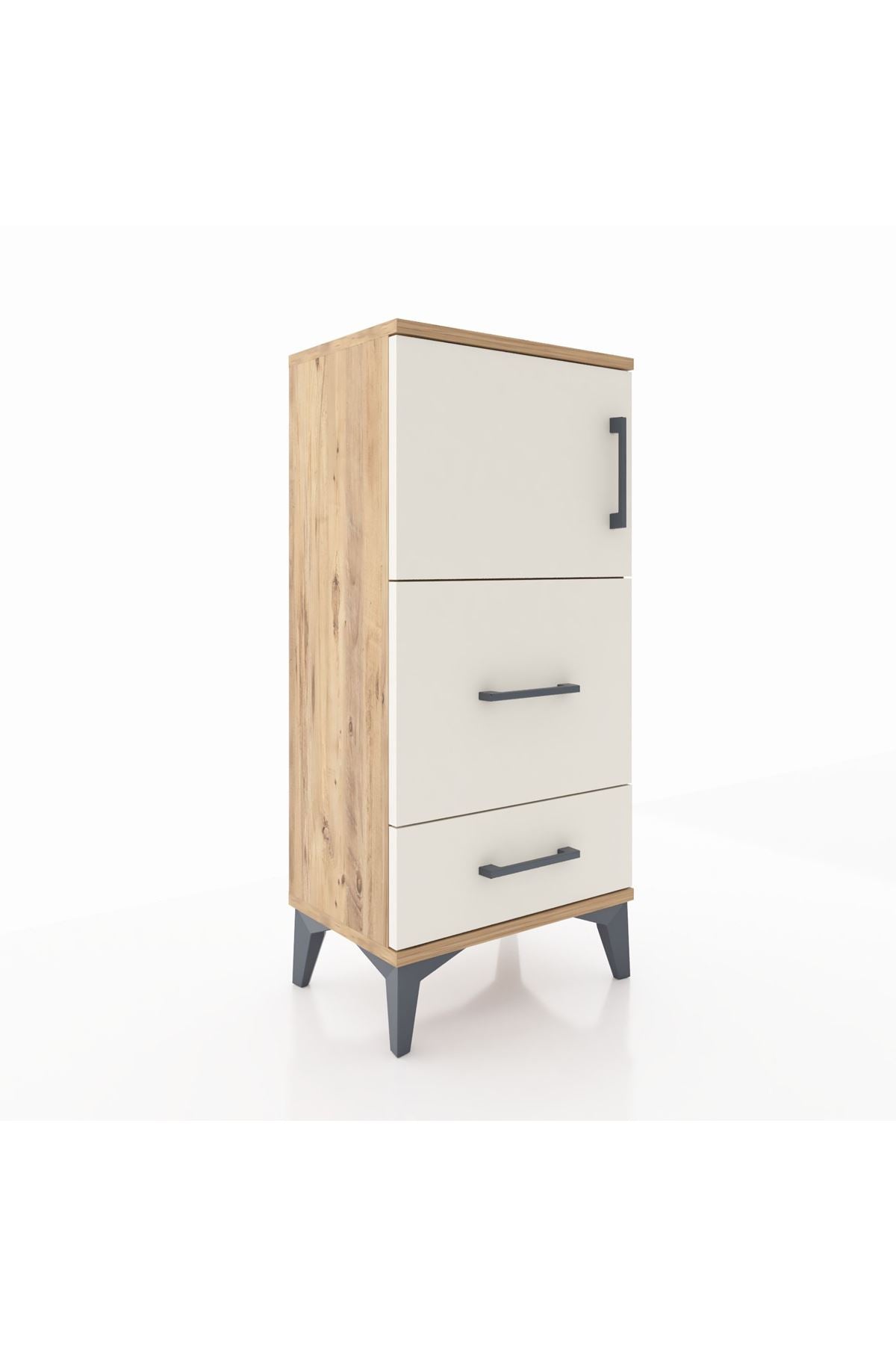 Arges Komodin Tek Raflı 2 Çekmeceli Tek Kapaklı 44x30x96 Çam-Aytaşı