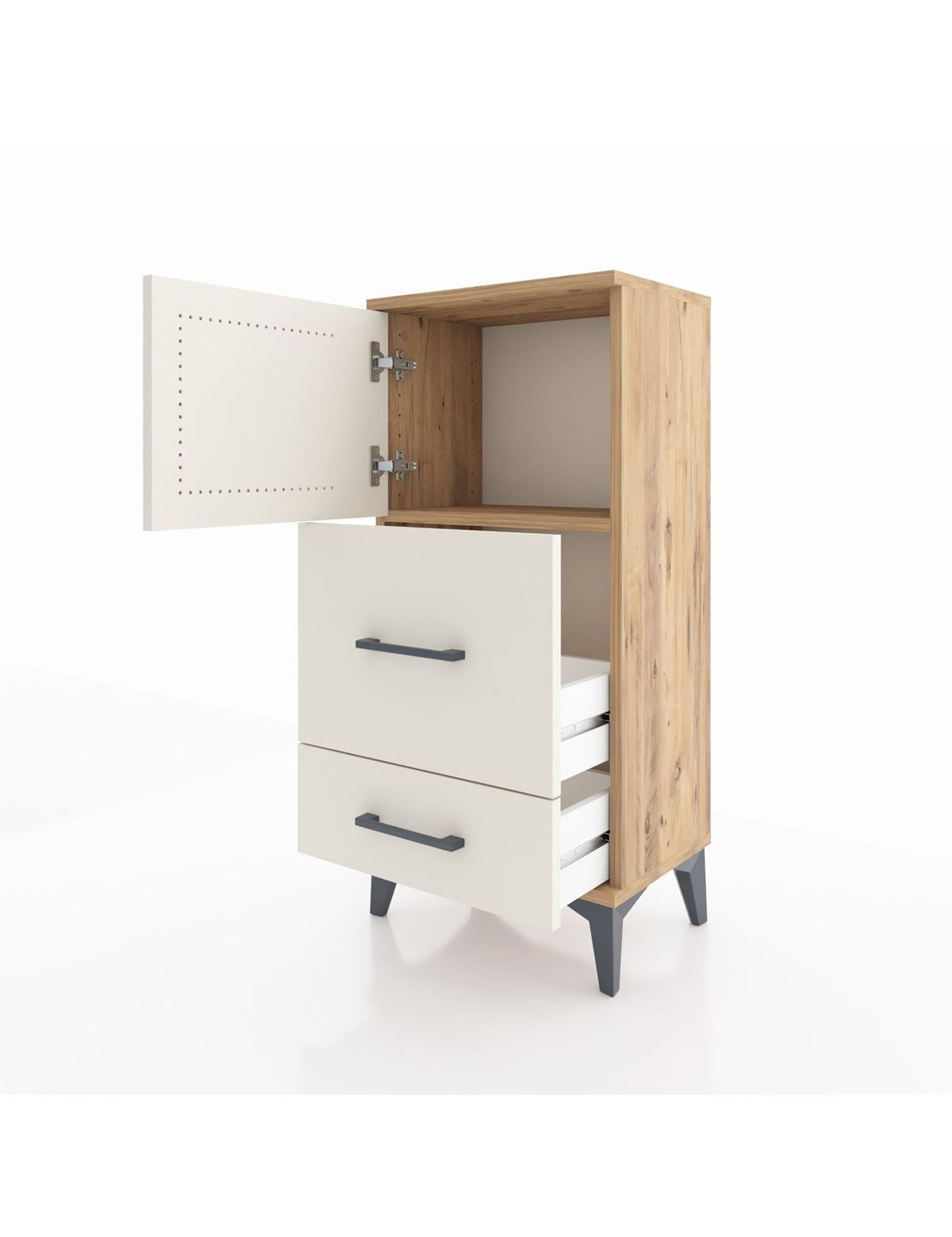 Arges Komodin Tek Raflı 2 Çekmeceli Tek Kapaklı 44x30x96 - S09M027V7A