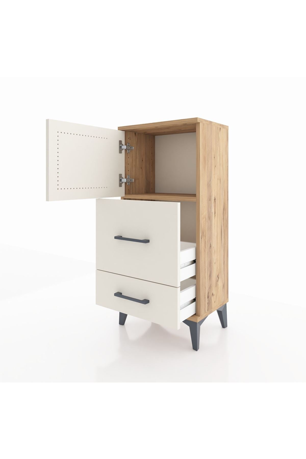 Arges Komodin Tek Raflı 2 Çekmeceli Tek Kapaklı 44x30x96 Çam-Aytaşı