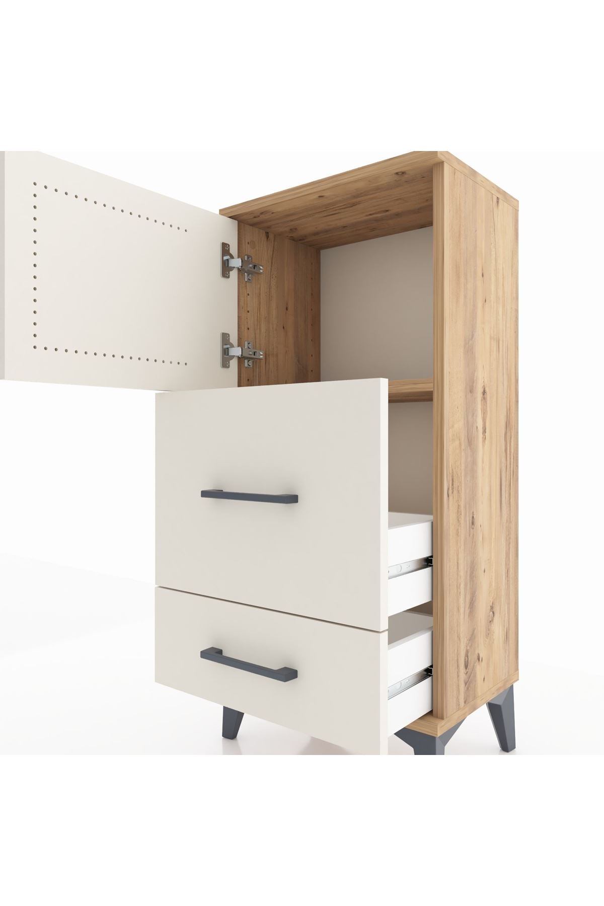 Arges Komodin Tek Raflı 2 Çekmeceli Tek Kapaklı 44x30x96 Çam-Aytaşı