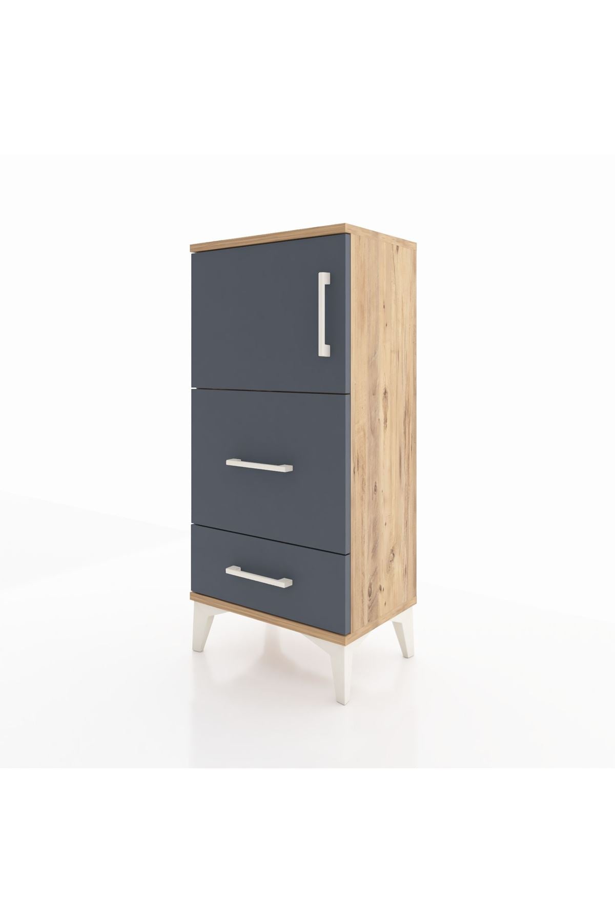Arges Komodin Tek Raflı 2 Çekmeceli Tek Kapaklı 44x30x96 Çam-Antrasit