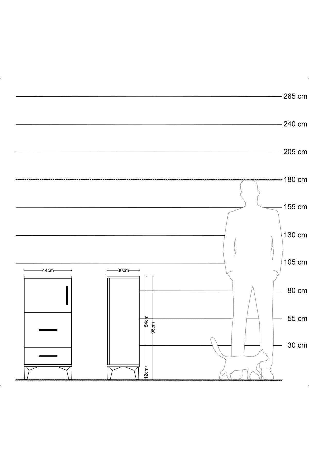 Arges Komodin Tek Raflı 2 Çekmeceli Tek Kapaklı 44x30x96 Çam-Antrasit